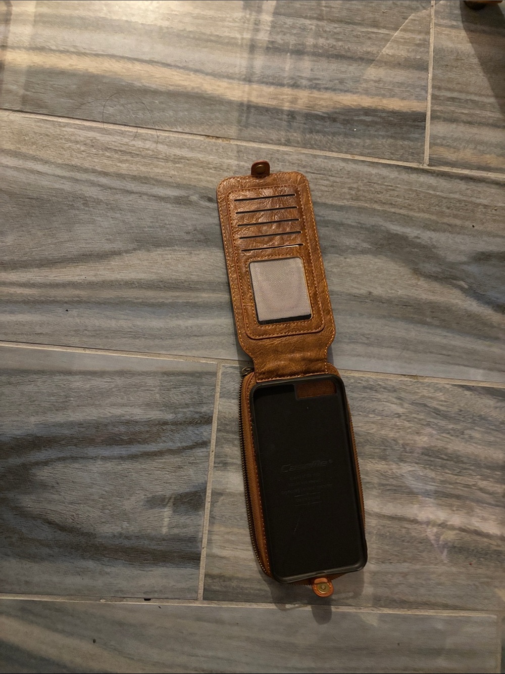Brown Leather Flip Phone Case with Card Slots - Unisex